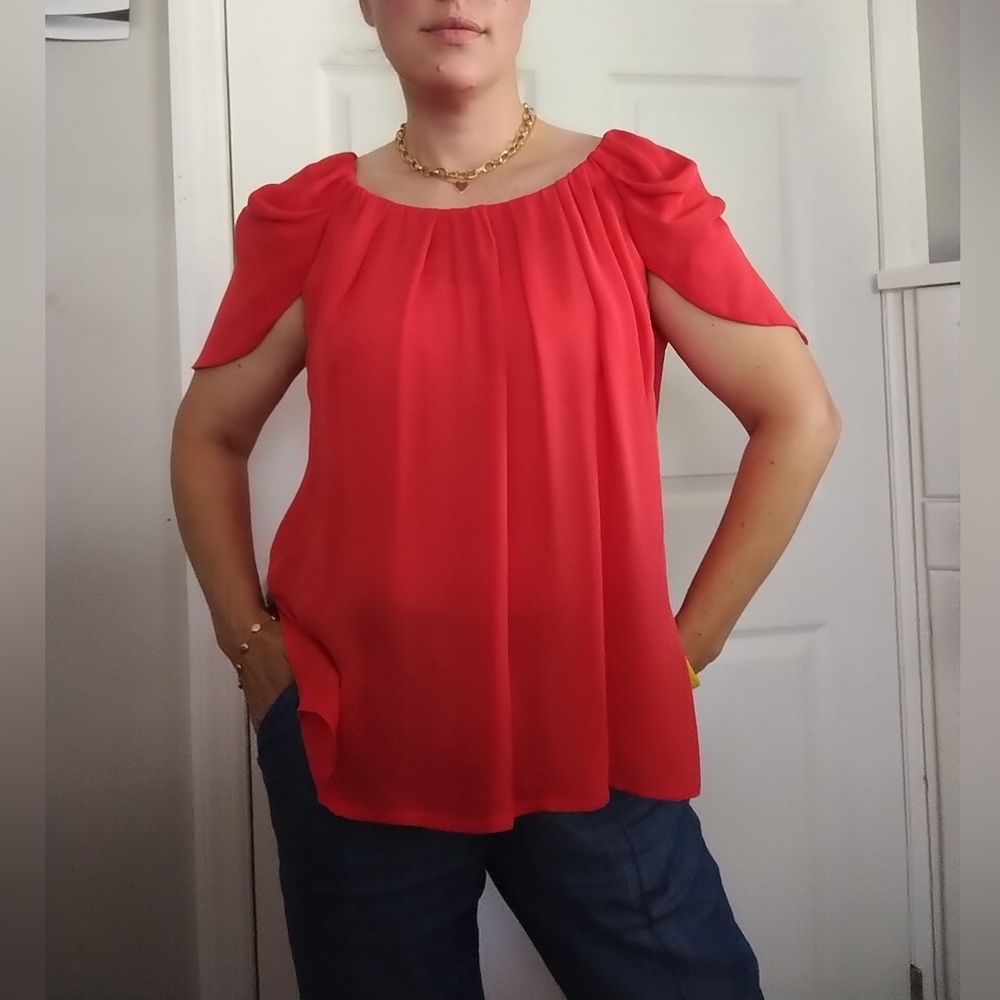 Vionnet Red Blouse Chic Top S/M